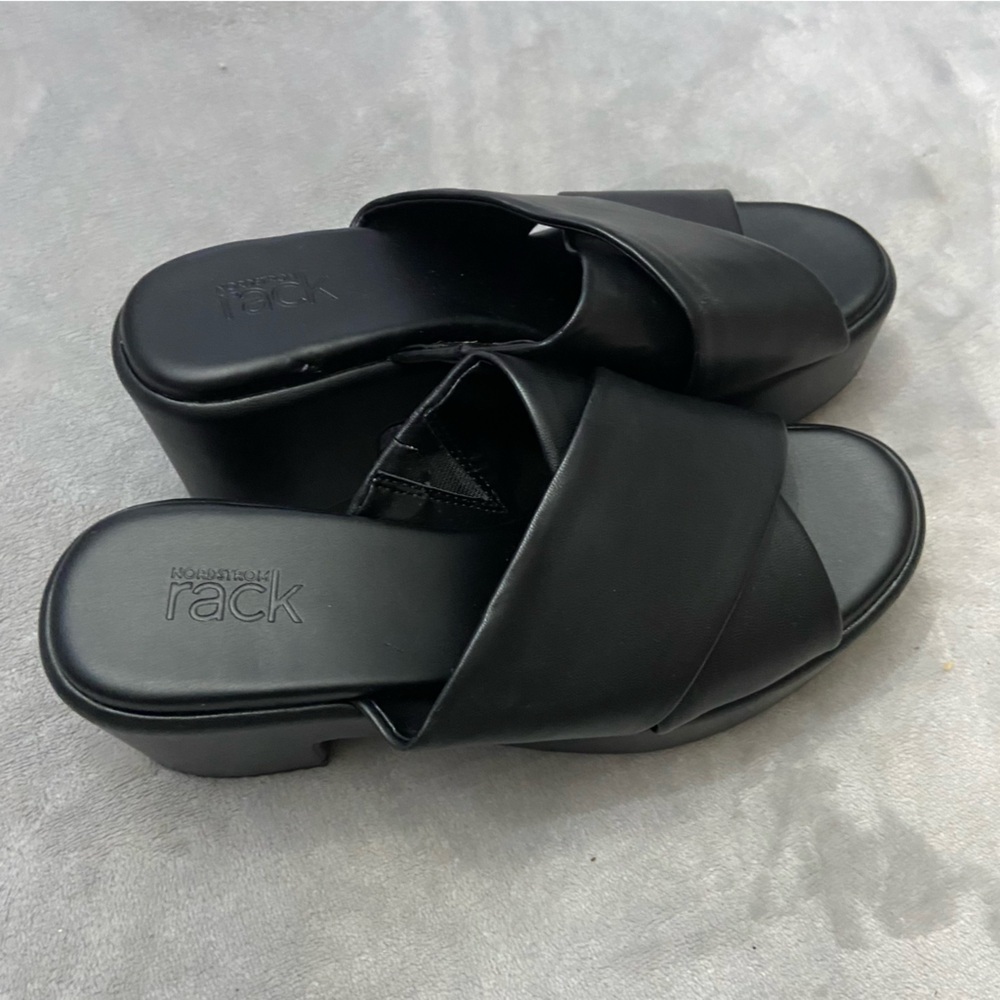 New! Nordstrom Black Women's platform Slide heeled Sandals black - Picture 8 of 8